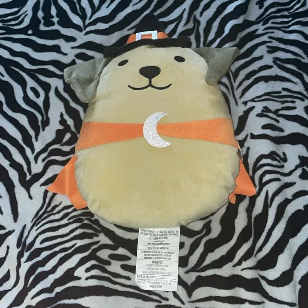 New with tags target bullseye dog plush in witch costume Halloween throw pillow